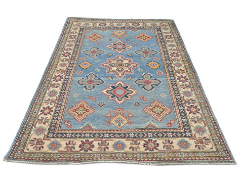 4x6 Blue Kuba Afghan Hand Knotted Wool Area Rug